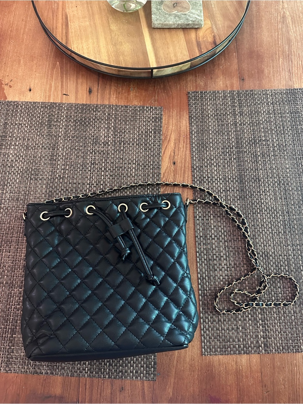 Quilted Black Chain-Handle Shoulder Bag